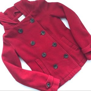 Red Wool Blend Fully Lined Hooded Peacoat  XSmall